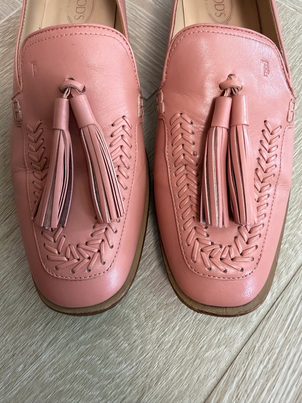 Tod’s Pink Leather Tassel Loafers Size 38 Made in Italy Luxury Flats - Picture 10 of 14